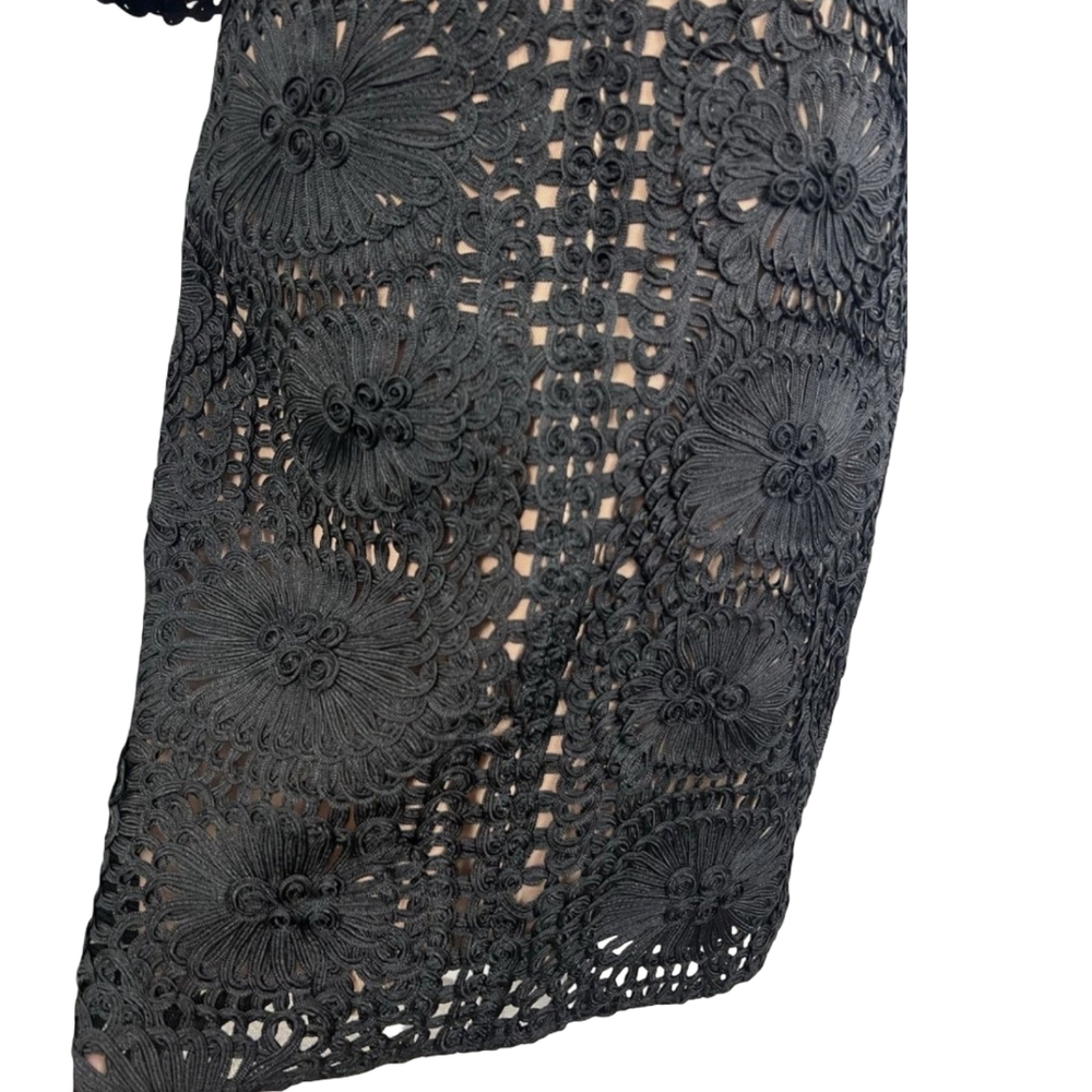 Jovani Black Lace Cocktail Dress Size 10 - 3/4 Sleeve V-Neck Fitted - Picture 6 of 12